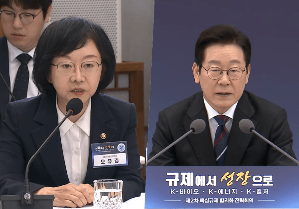 (왼쪽부터) 오유경 식품의약품안전처장, 이재명 대통령. 사진=이재명 유튜브 채널