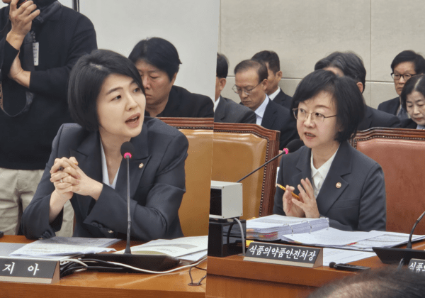 (왼쪽부터) 한지아 국민의힘 의원, 오유경 식품의약품안전처장. 사진=김원정 기자