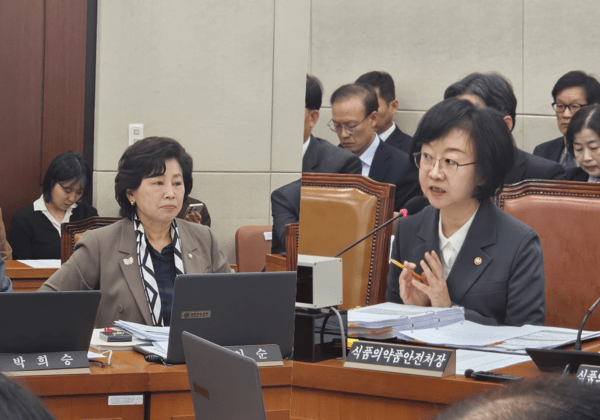 (왼쪽부터) 남인순 더불어민주당 의원, 오유경 식품의약품안전처장. 사진=김원정 기자