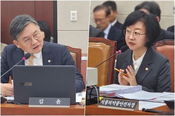 (왼쪽부터) 더불어민주당 김윤 의원, 식약처 오유경 처장. 사진=김원정 기자