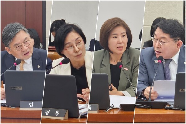 (왼쪽부터) 국회 보건복지위원회 더불어민주당 김윤 의원, 국민의힘 서명옥 의원, 국민의힘 김미애 간사, 더불어민주당 박희승 의원. 사진=김원정 기자