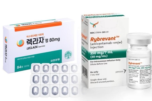 유한양행 '렉라자(레이저티닙)', 존슨앤드존슨 '리브리반트(아미반타맙)'. 제공=각 사