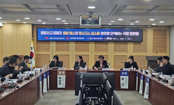'의료사고 피해자 울분 해소와 형사고소 최소화 방안 모색 국회 토론회'가 국회 보건복지위원회 더불어민주당 이수진 간사와 김윤·김남희 의원 공동 주최로 개최됐다. 사진=김원정 기자