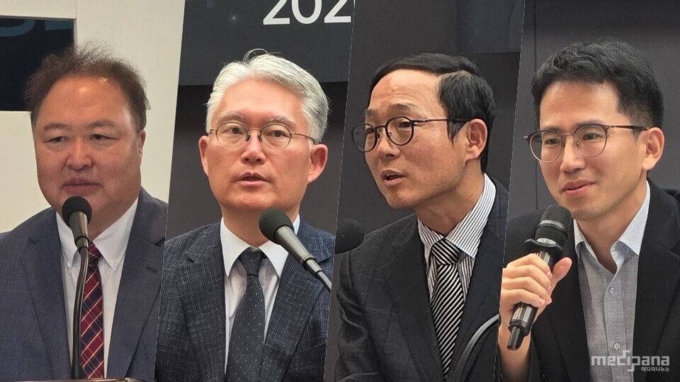 (왼쪽부터) 대한당뇨병학회 김성래 이사장, 대한당뇨병학회 권혁상 학술이사, 대한당뇨병학회 박철영 언론·홍보이사, 보건복지부 강준혁 보험약제과장. 사진=박으뜸 기자